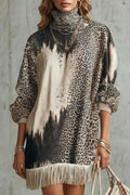 Robe courte léopard Solenne - Ourlet à franges