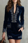 Élarine – Élégance en velours brodé – Robe mini cintrée