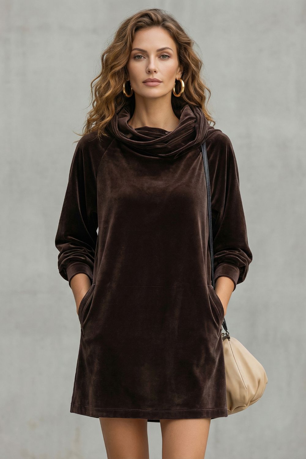 Moréna – Confort et drapé en velours – Robe courte à col bénitier