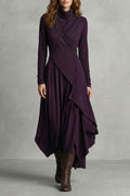 Sorellia - Robe midi asymétrique drapée à col montant