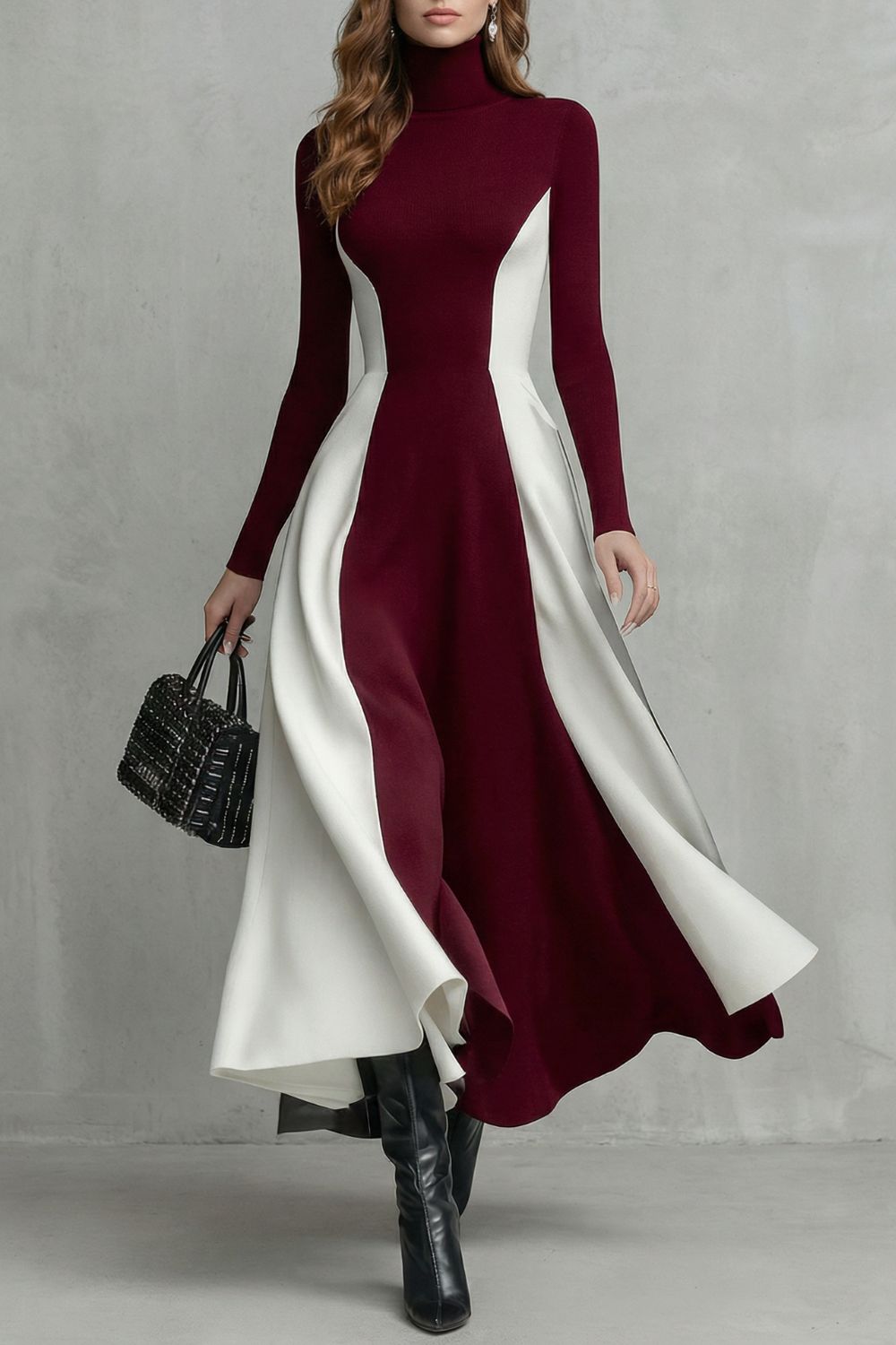 Mariveille – Robe col roulé à contraste sculpté