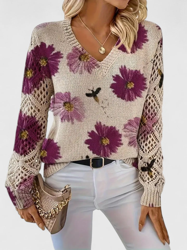 LOVENA | elegant sweater with floral pattern, full sleeves, feminine cut
