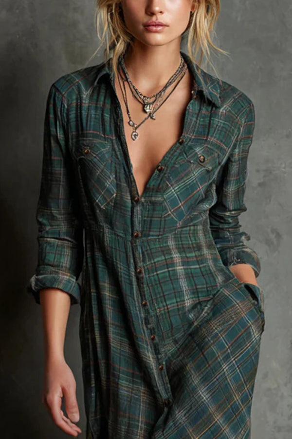 Aileen | Robe-chemise classique à carreaux verts