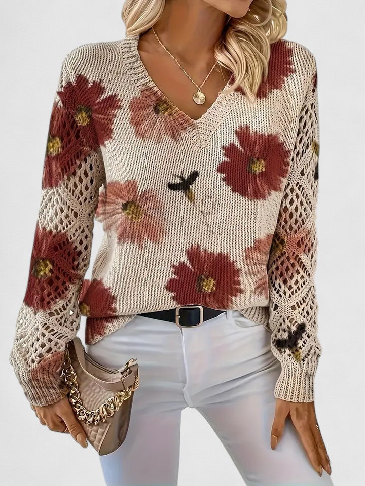 LOVENA | elegant sweater with floral pattern, full sleeves, feminine cut