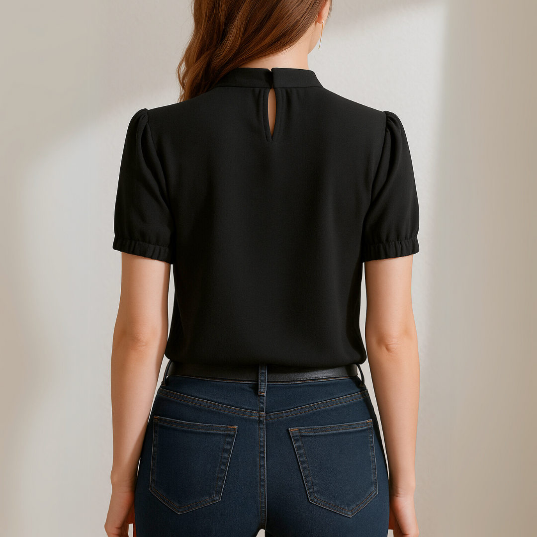 Inge™ | Black pleated blouse with slit sleeves