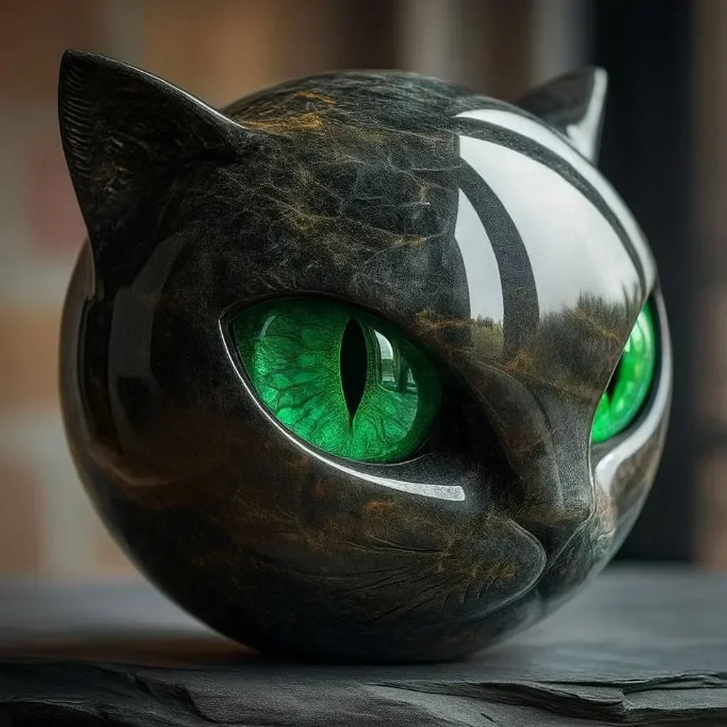 NyxCharm - Sculpture de tête de chat noir mystique