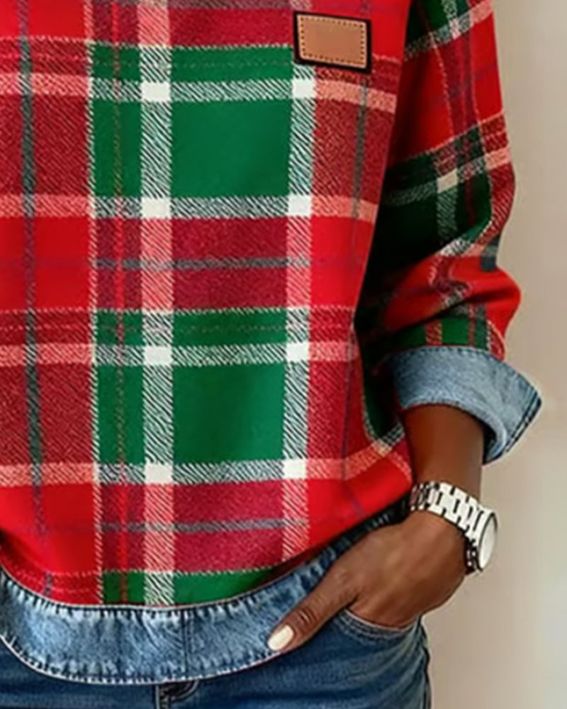 Sweat-shirt pull en denim patchwork à col rond pour femme