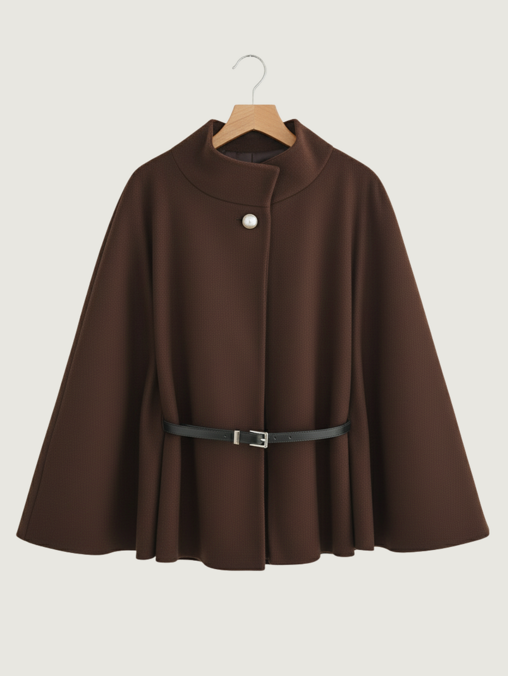 Poncho cape ceinturée en laine mélangée
