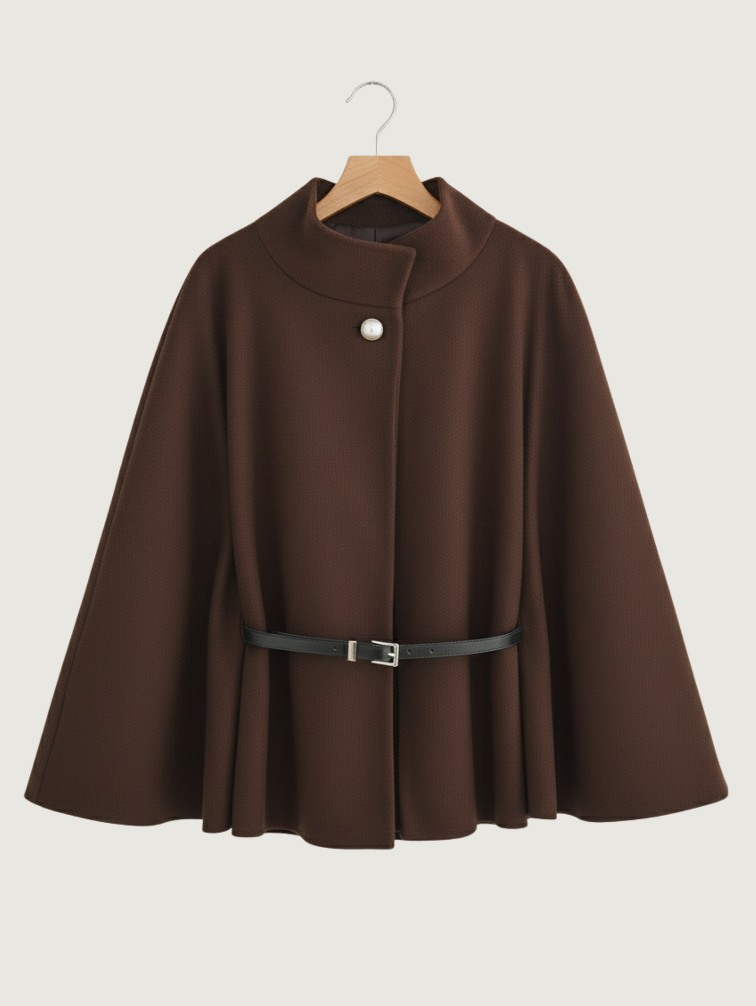 Poncho cape ceinturée en laine mélangée