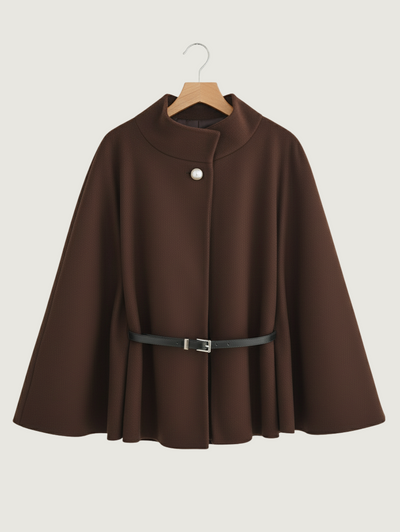 Wool Blend Belted Poncho Cape