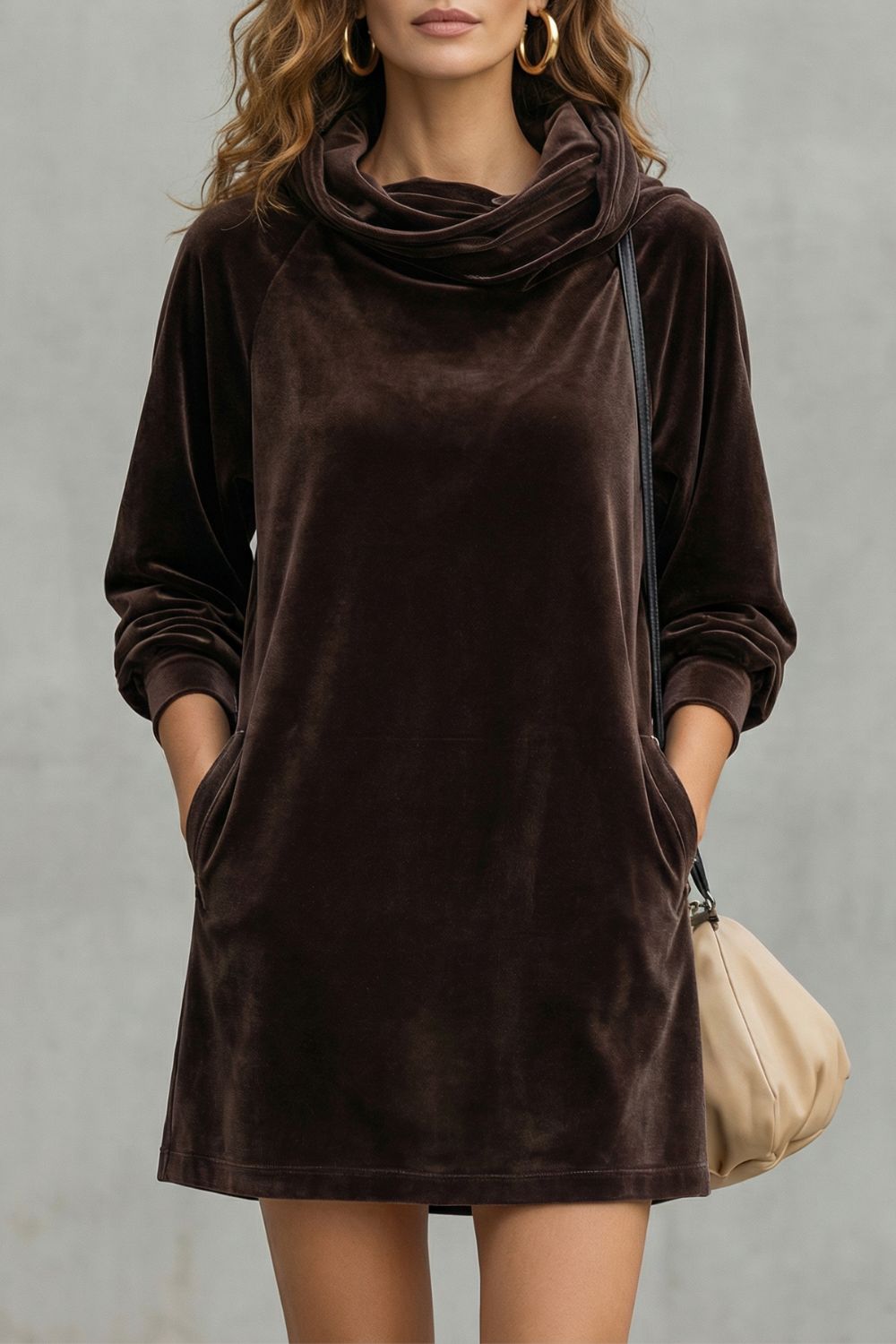 Moréna – Confort et drapé en velours – Robe courte à col bénitier