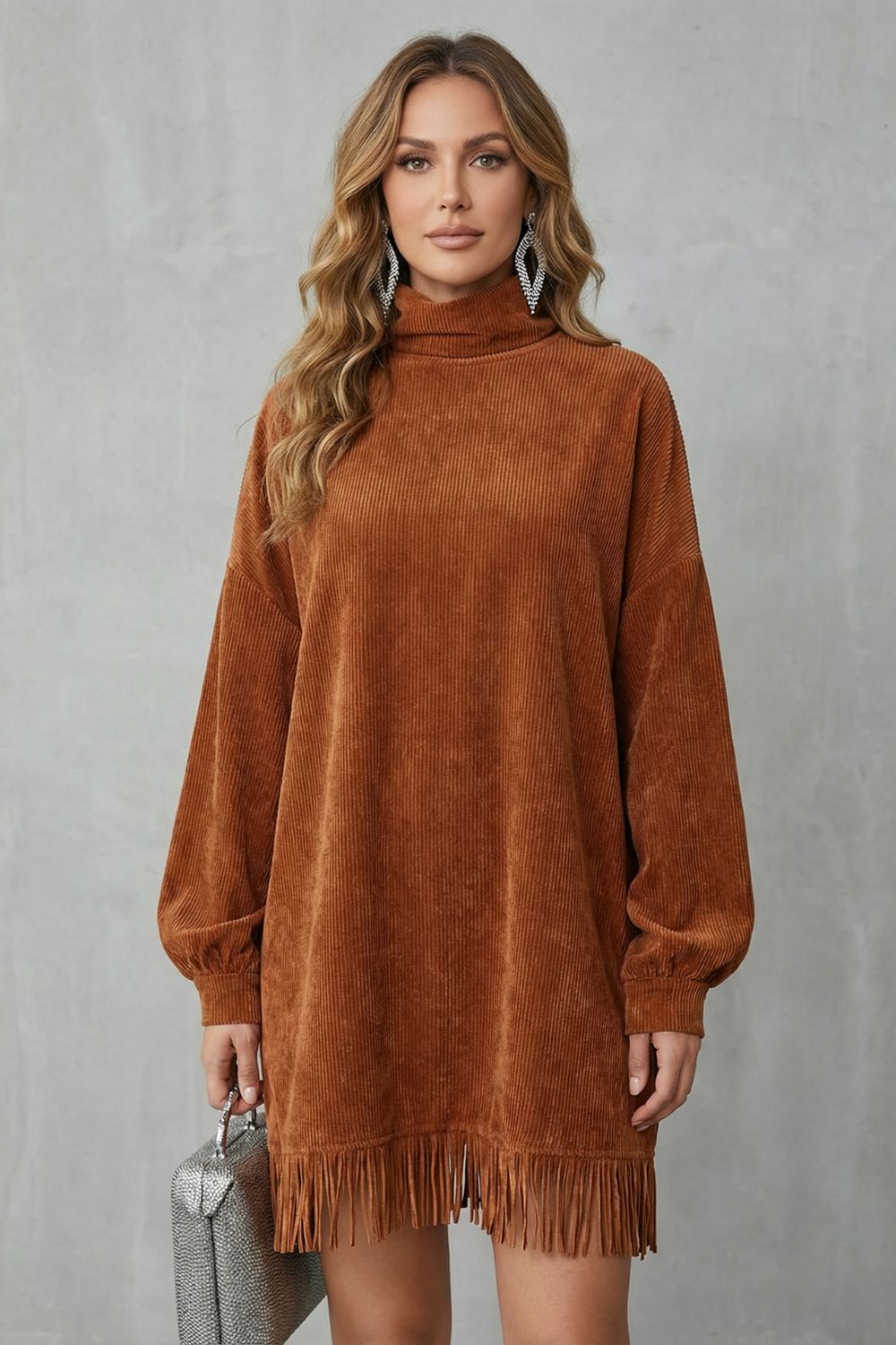 Castellaine - Robe mini à franges et col roulé