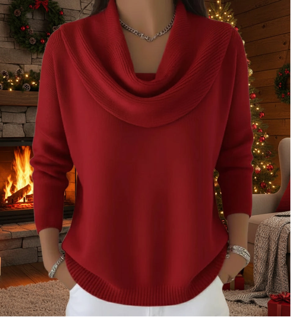 Amber™ | Cozy Waffle Knit with Elegant Cowl Neck 