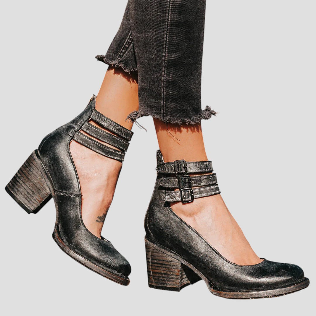 SONIA™ | Elegantní kotníkové boty s retro podpatkem a dvojitým páskem
