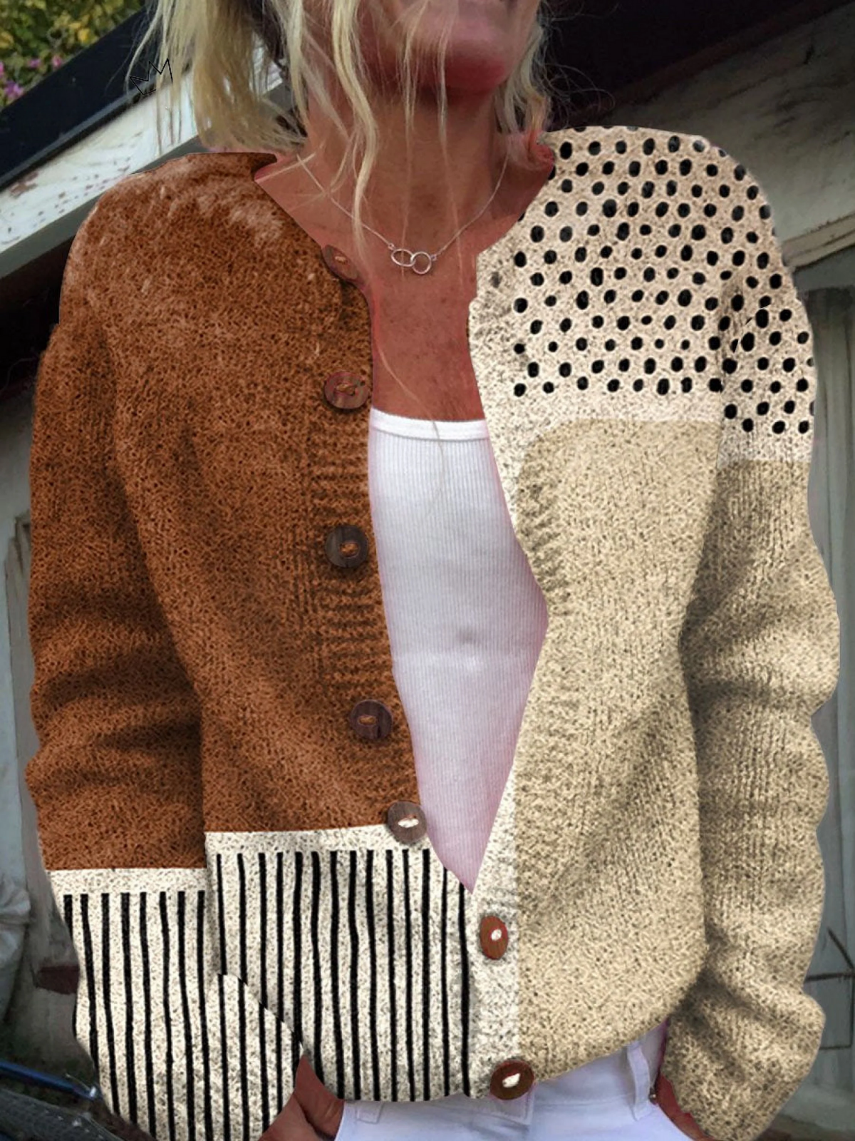Gilet cardigan boutonné à imprimé pois abstrait minimaliste