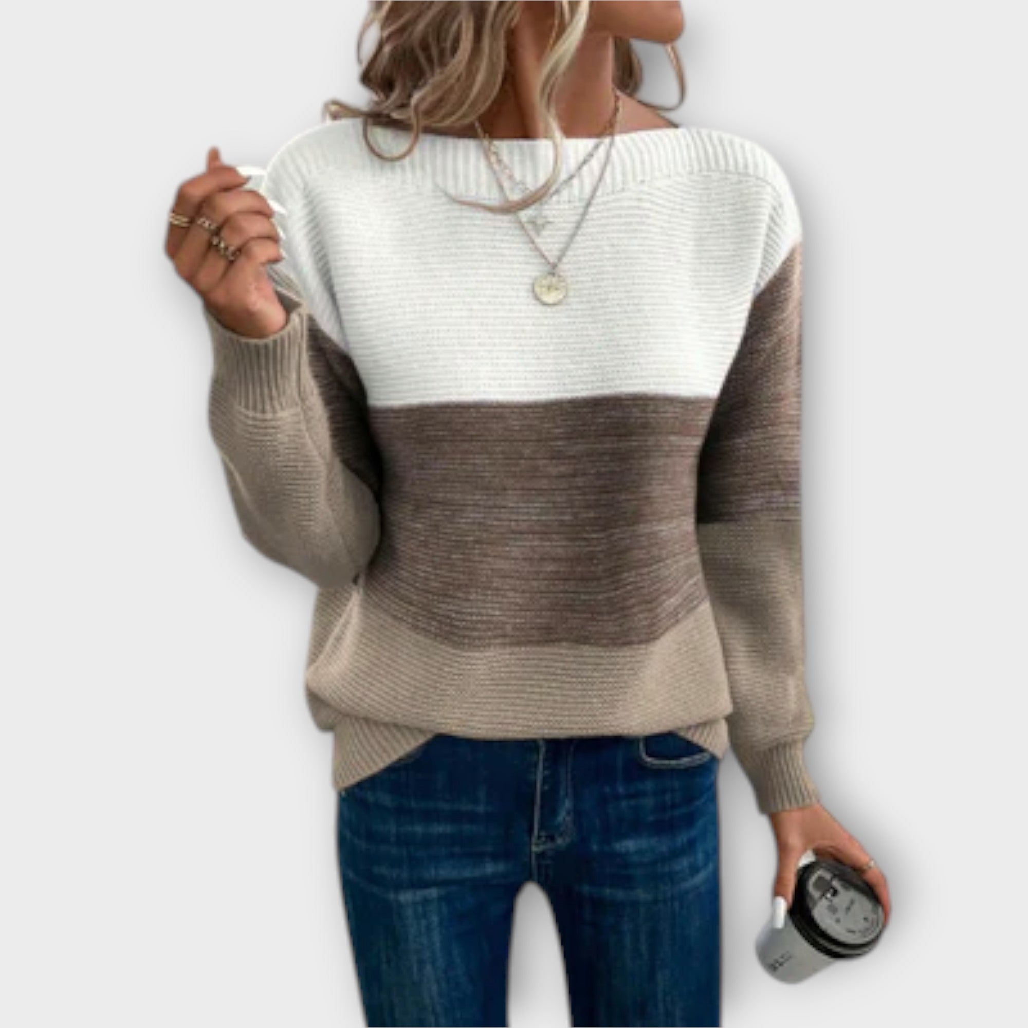Aurora - Eleganter three-color Patchwork-Pullover 