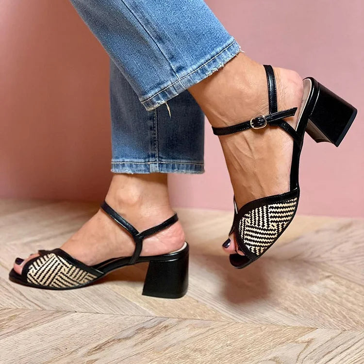 VIVIAN™ | Elegant sandals with woven pattern and block heel