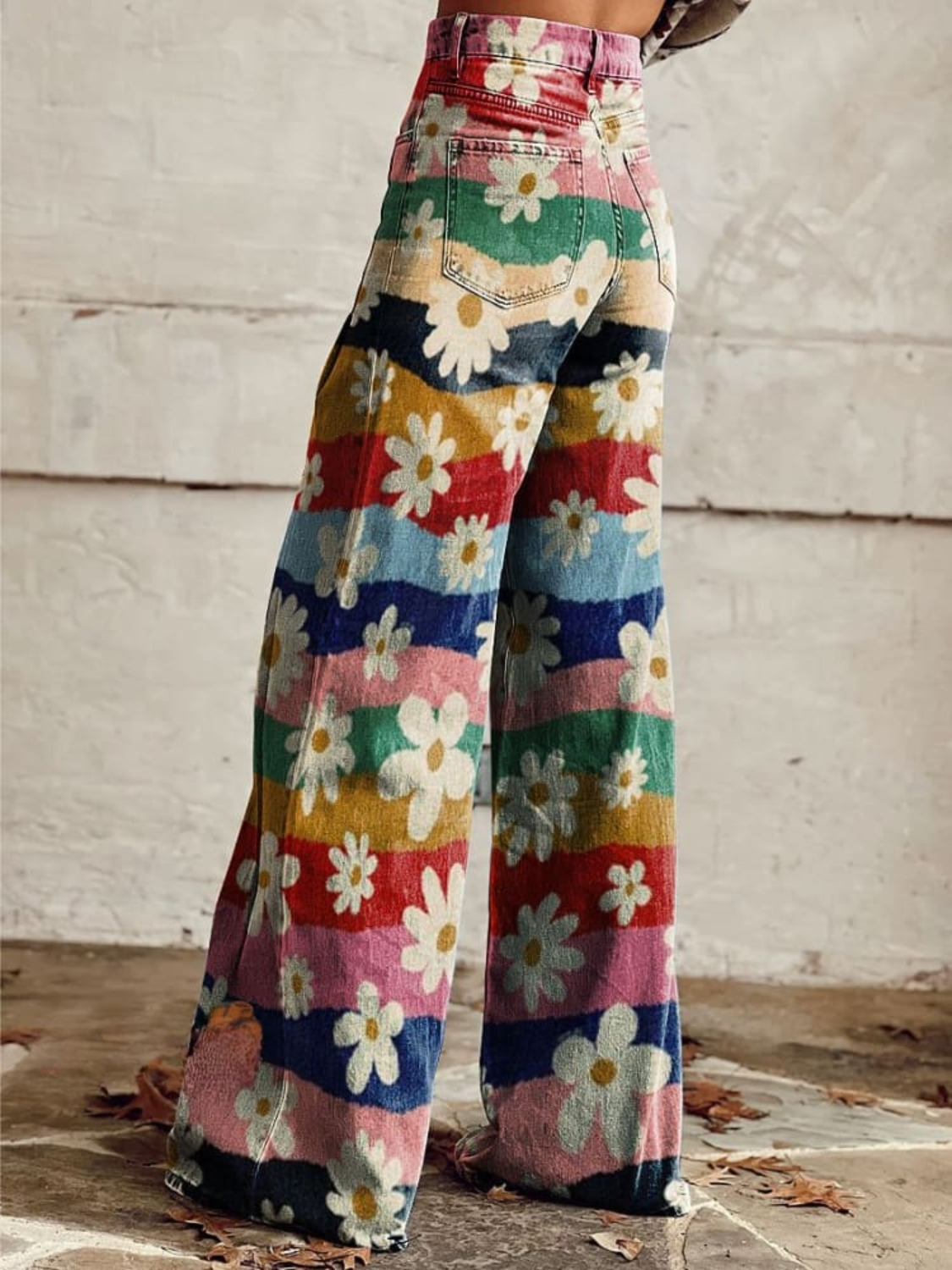 Savannah | Pantalon évasé taille haute à imprimé floral rétro