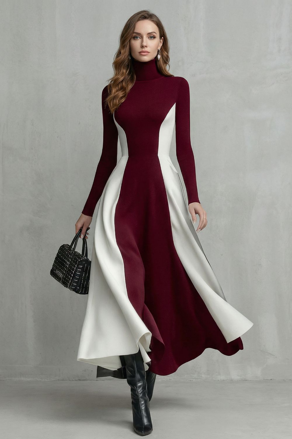 Mariveille – Robe col roulé à contraste sculpté