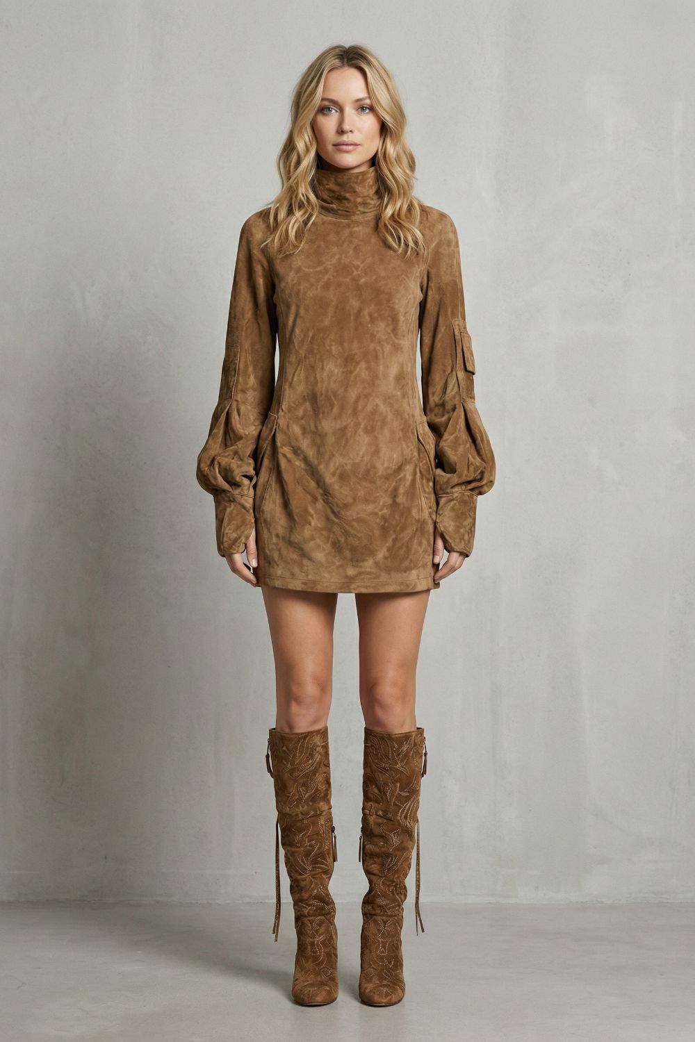 Marcella – Robe courte à col montant effet daim