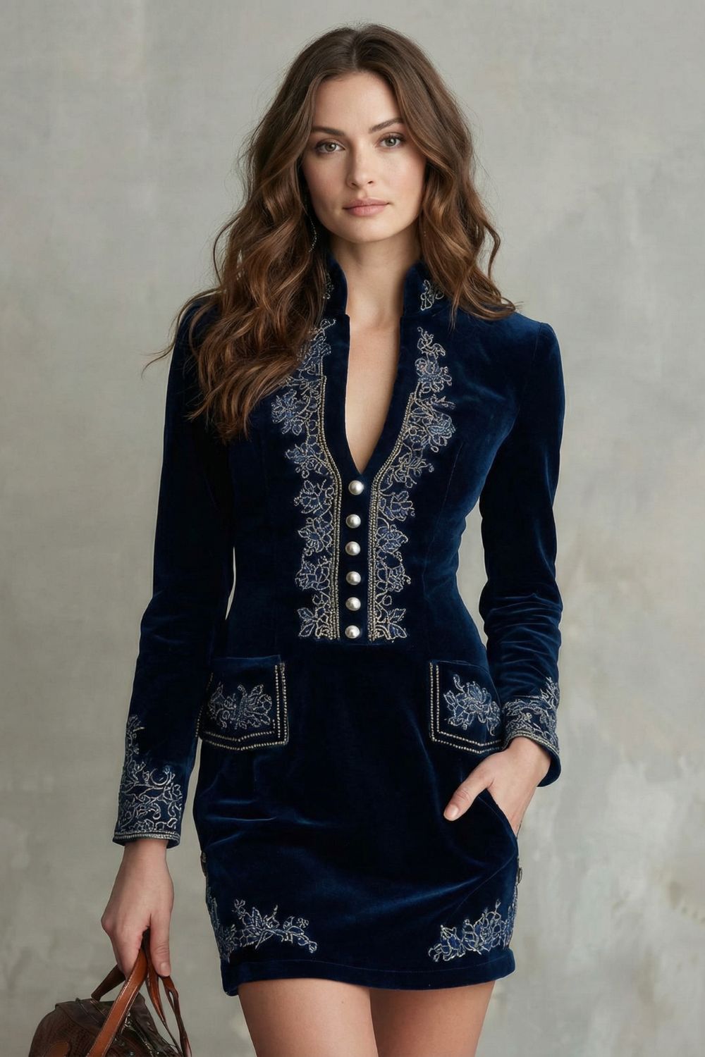 Élarine – Élégance en velours brodé – Robe mini cintrée