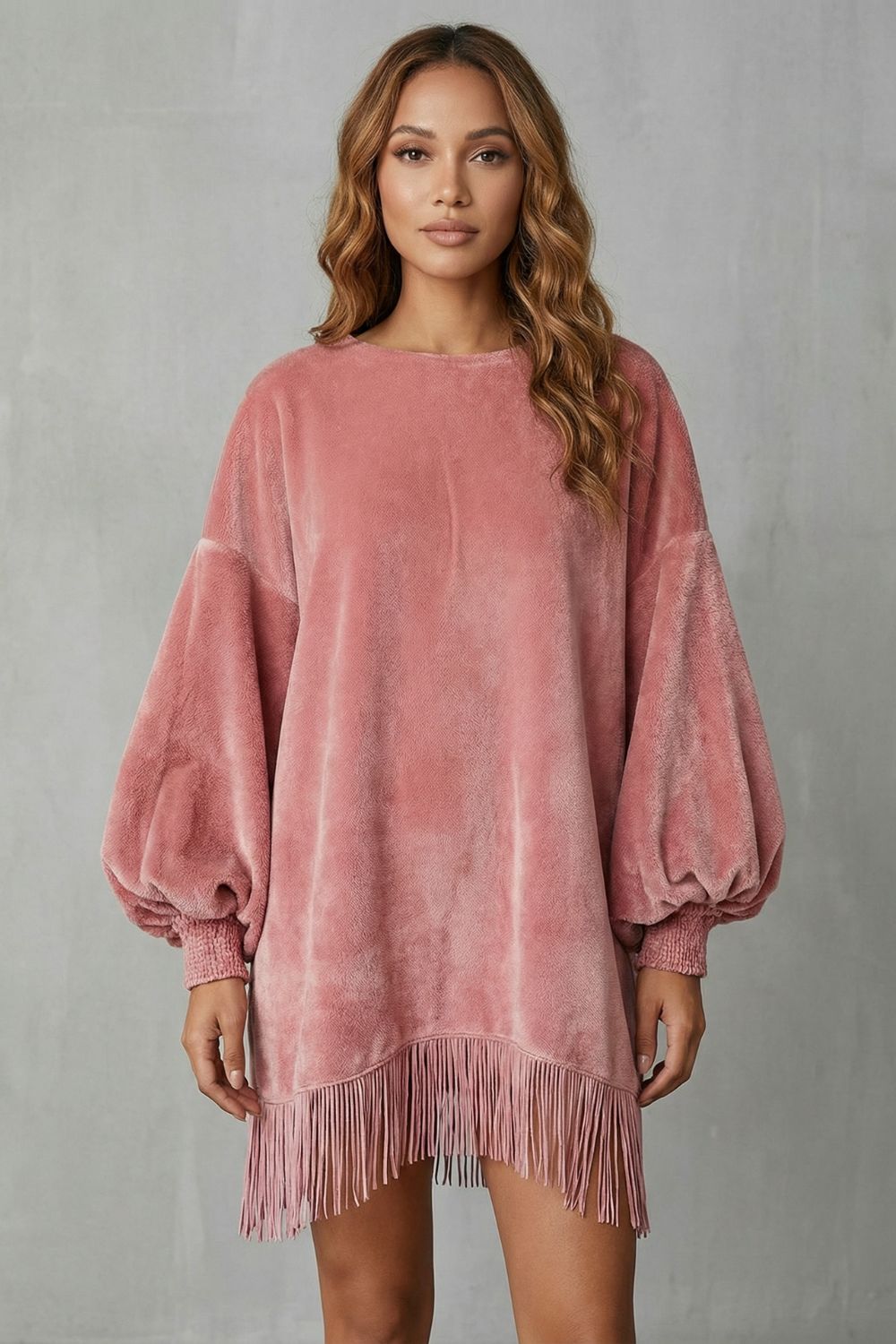 Bellurie – Manches volumineuses – Mini-robe à franges