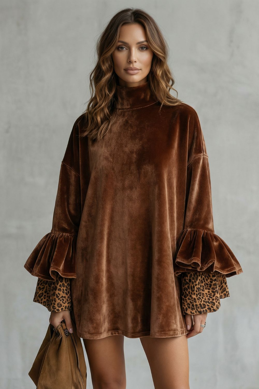 Robe courte en velours Velanique – Manches à volants