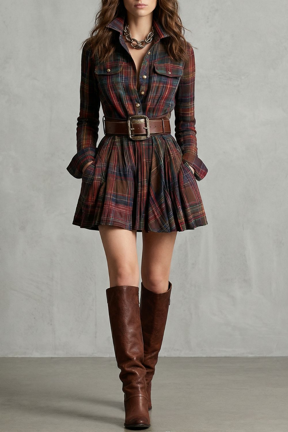 Bellarive – Robe-chemise à carreaux – Ceinture incluse