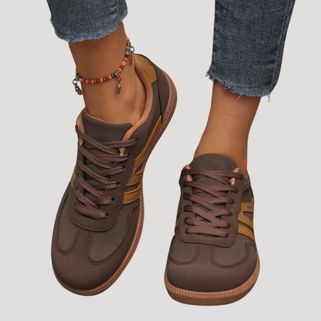 Baskets rétro à lacets pour femmes avec rayures contrastées
