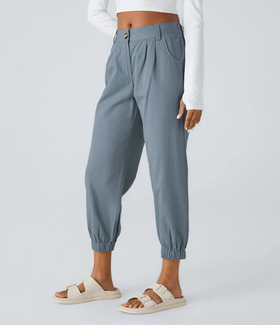 Marianne | Katoenen Broek met Knopen, Rits en Praktische Zakken