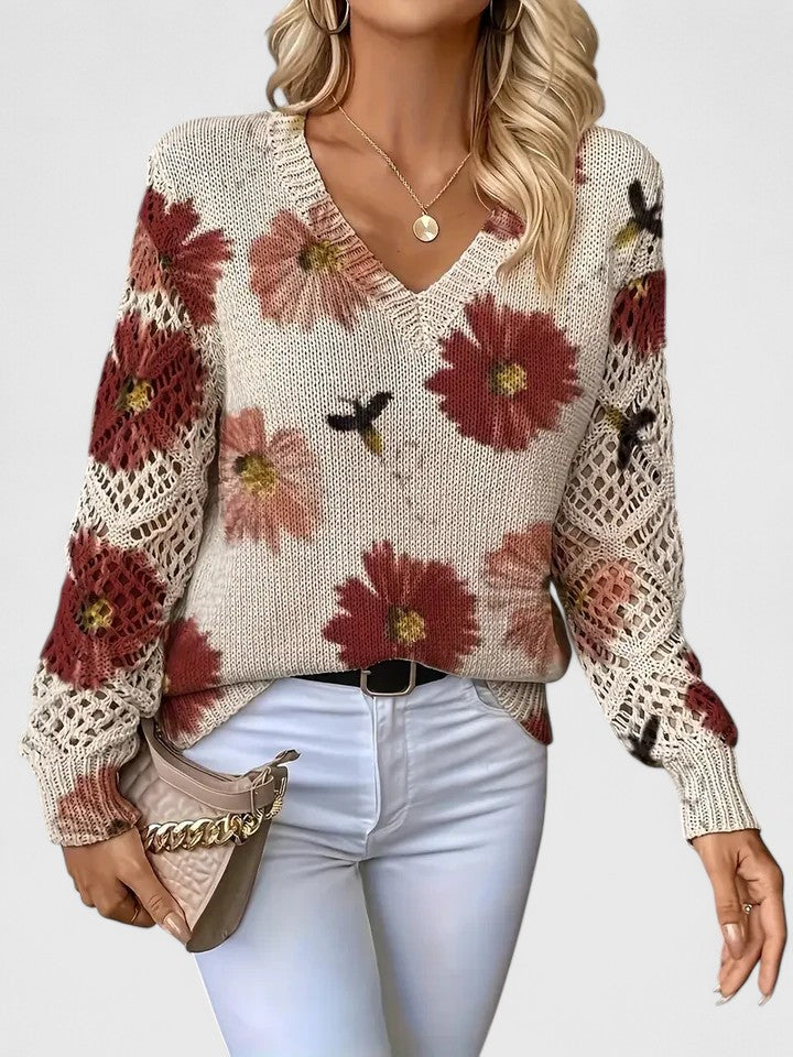 LOVENA | elegant sweater with floral pattern, full sleeves, feminine cut