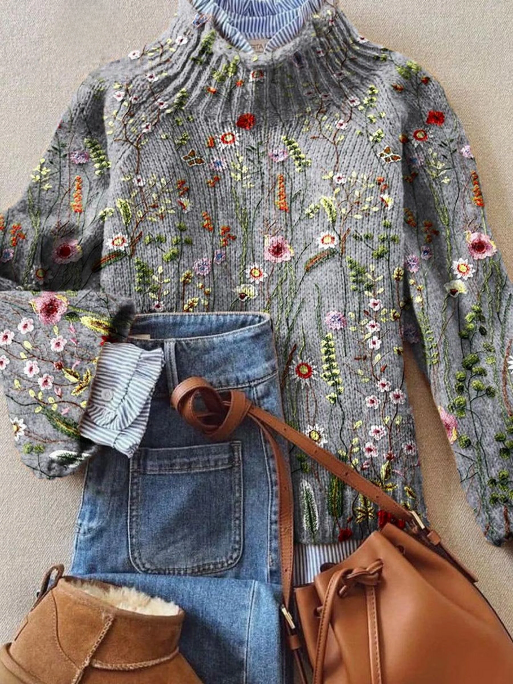 Pull fleuri vintage classique Ivy