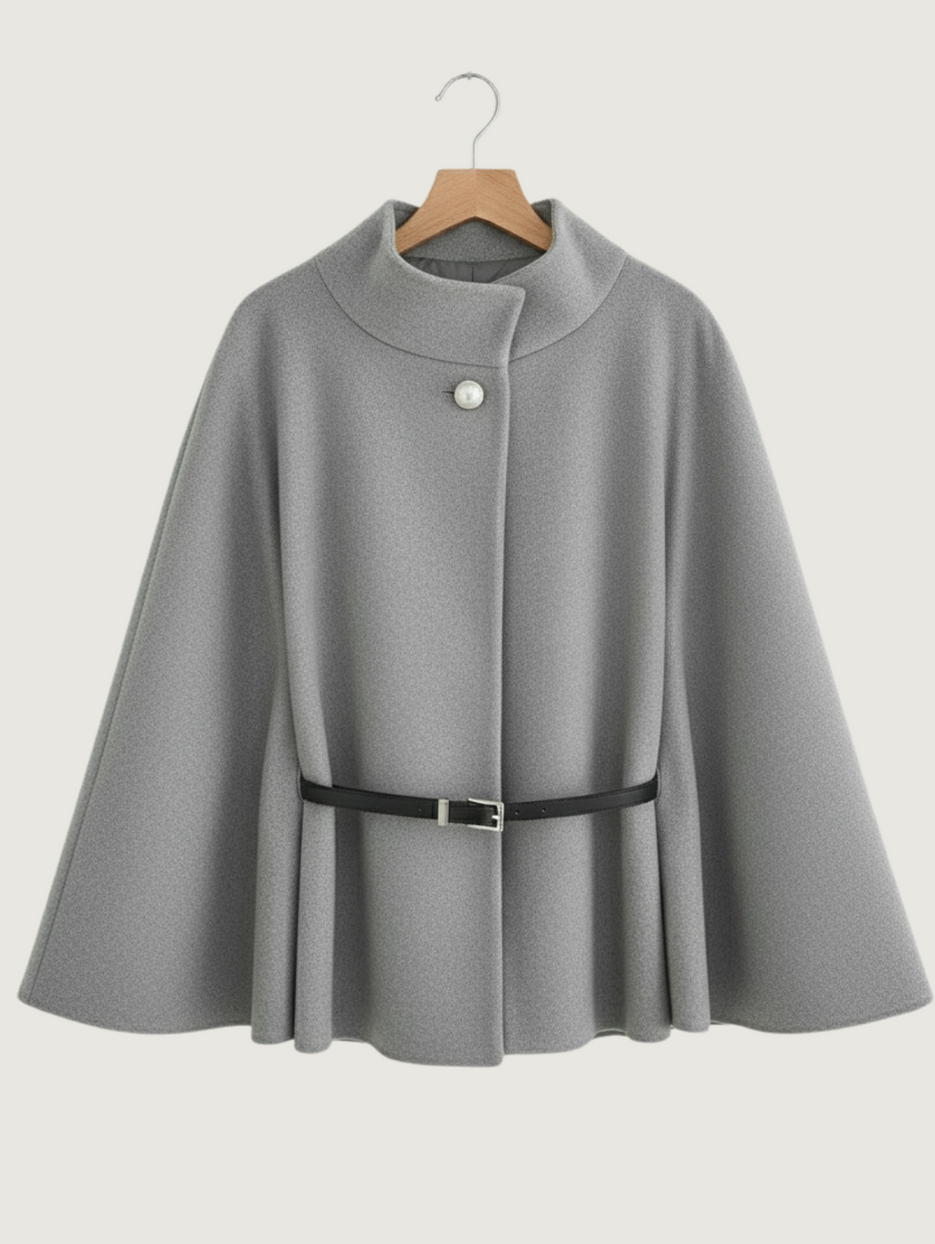 Poncho cape ceinturée en laine mélangée