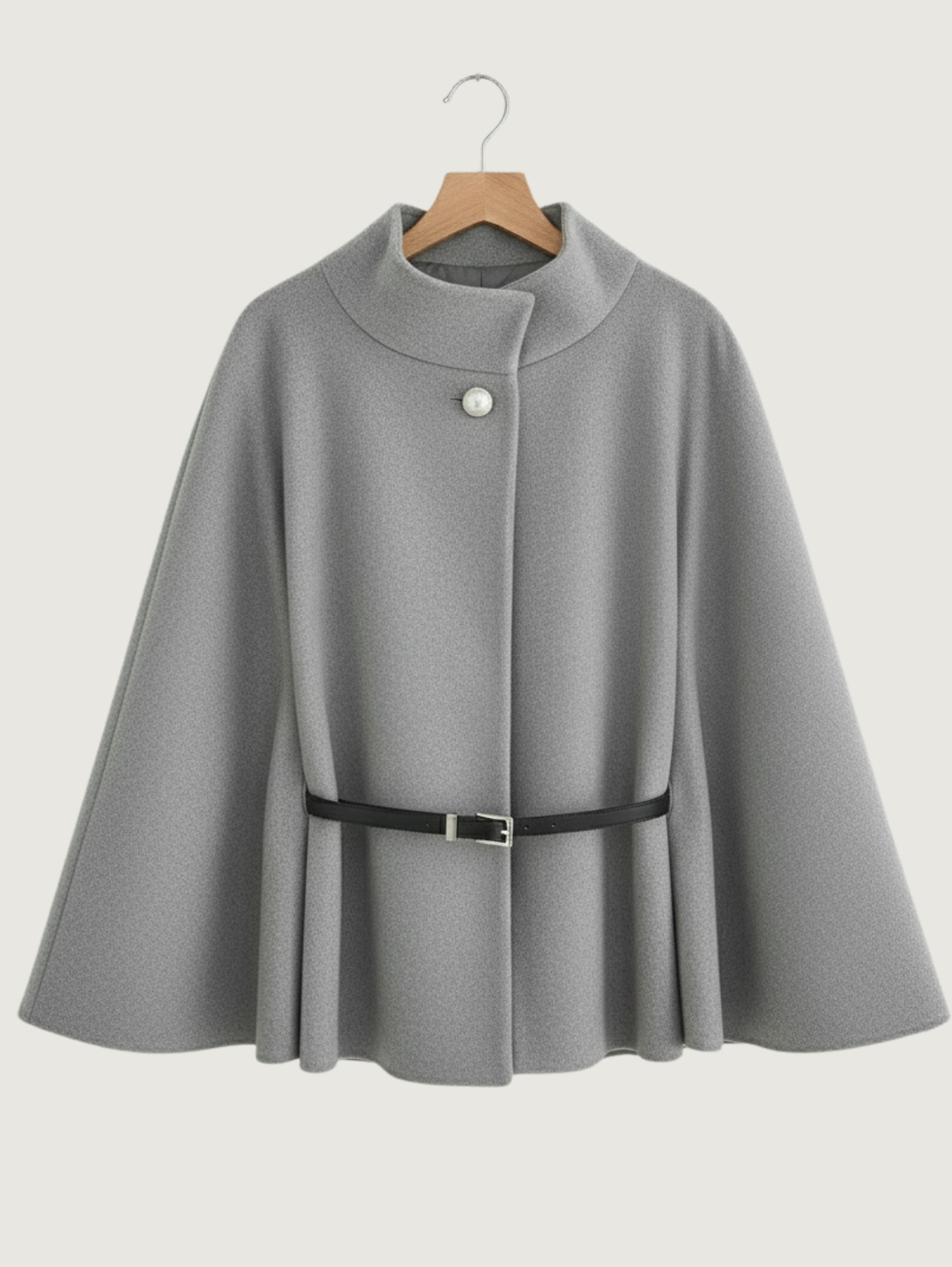 Poncho cape ceinturée en laine mélangée