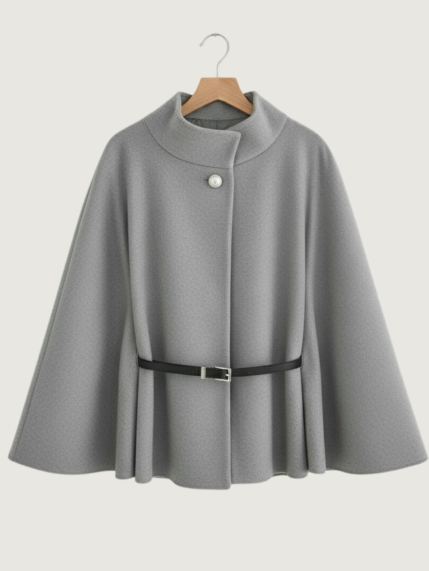Wool Blend Belted Poncho Cape