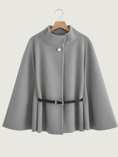 Wool Blend Belted Poncho Cape