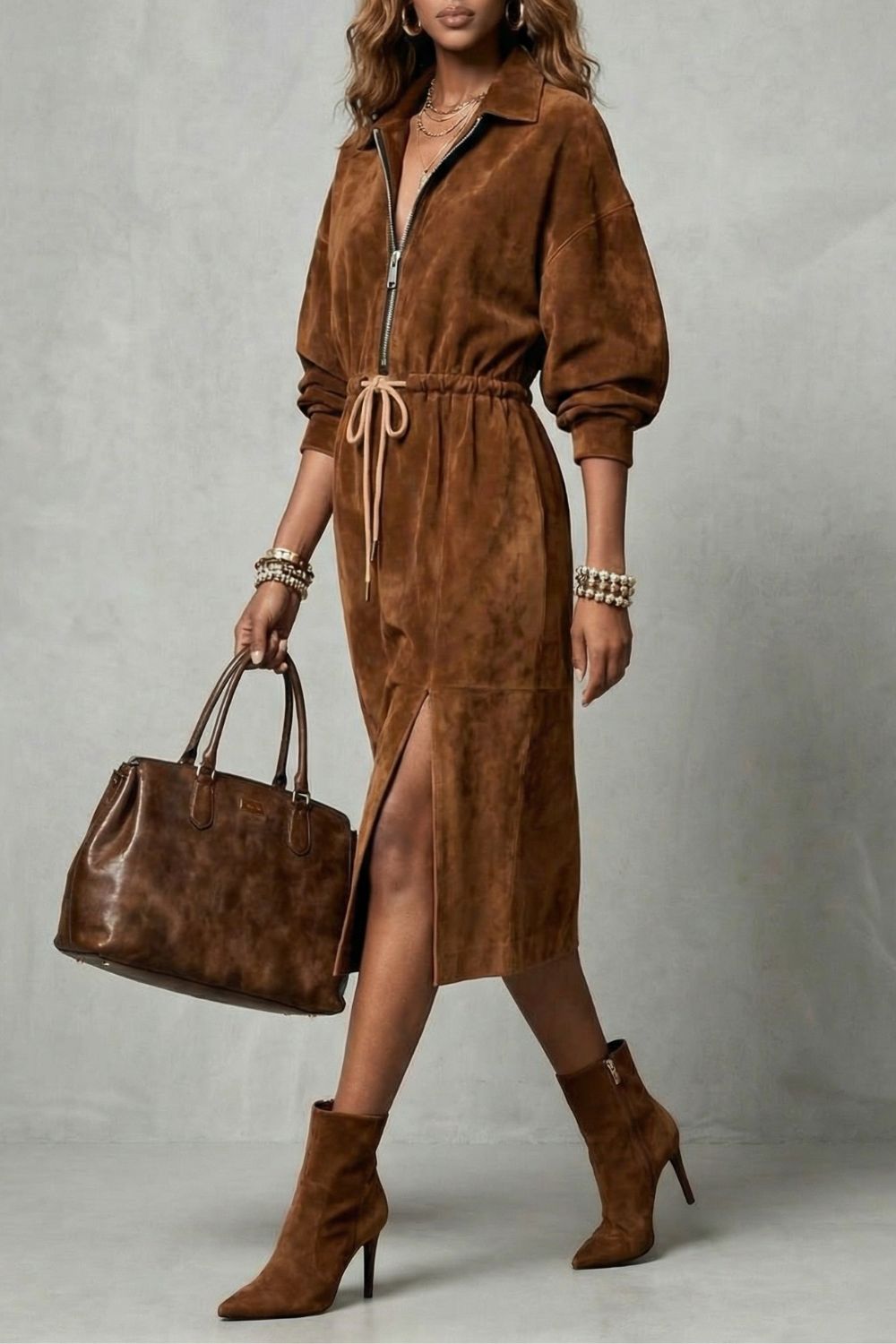 Robe midi zippée Zanetta - Taille élastiquée avec cordon de serrage