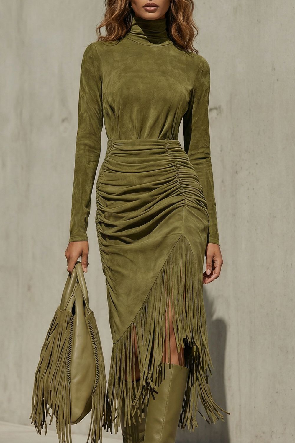 Soléna – Détail franges froncées – Robe midi