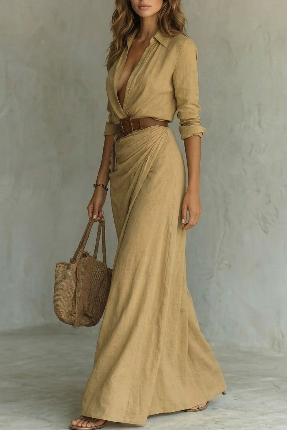 Azura – Robe portefeuille boutonnée – Robe longue ceinturée