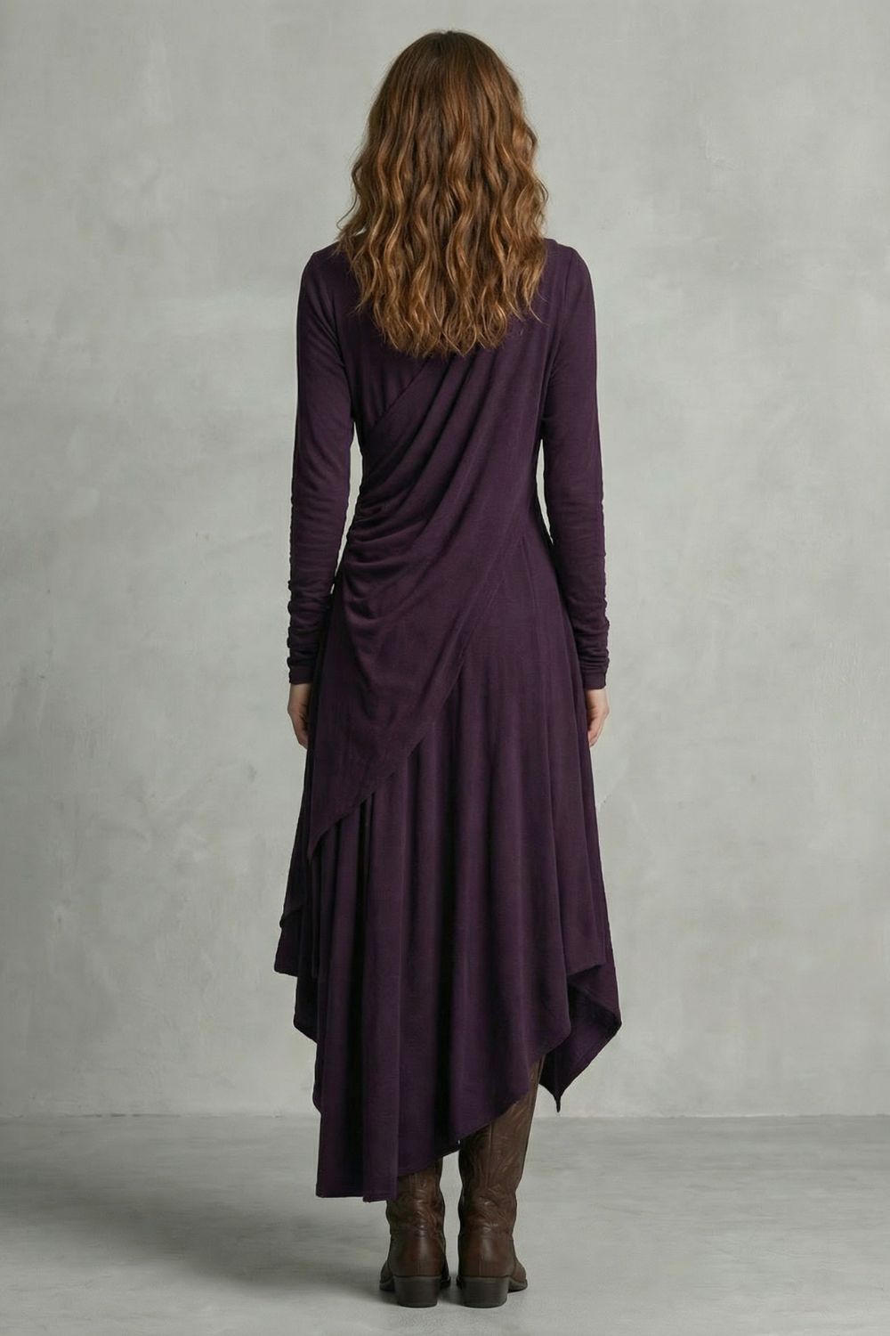 Sorellia - Robe midi asymétrique drapée à col montant