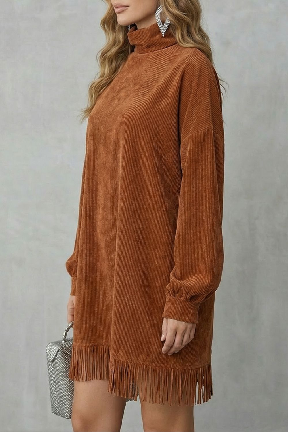 Castellaine - Robe mini à franges et col roulé