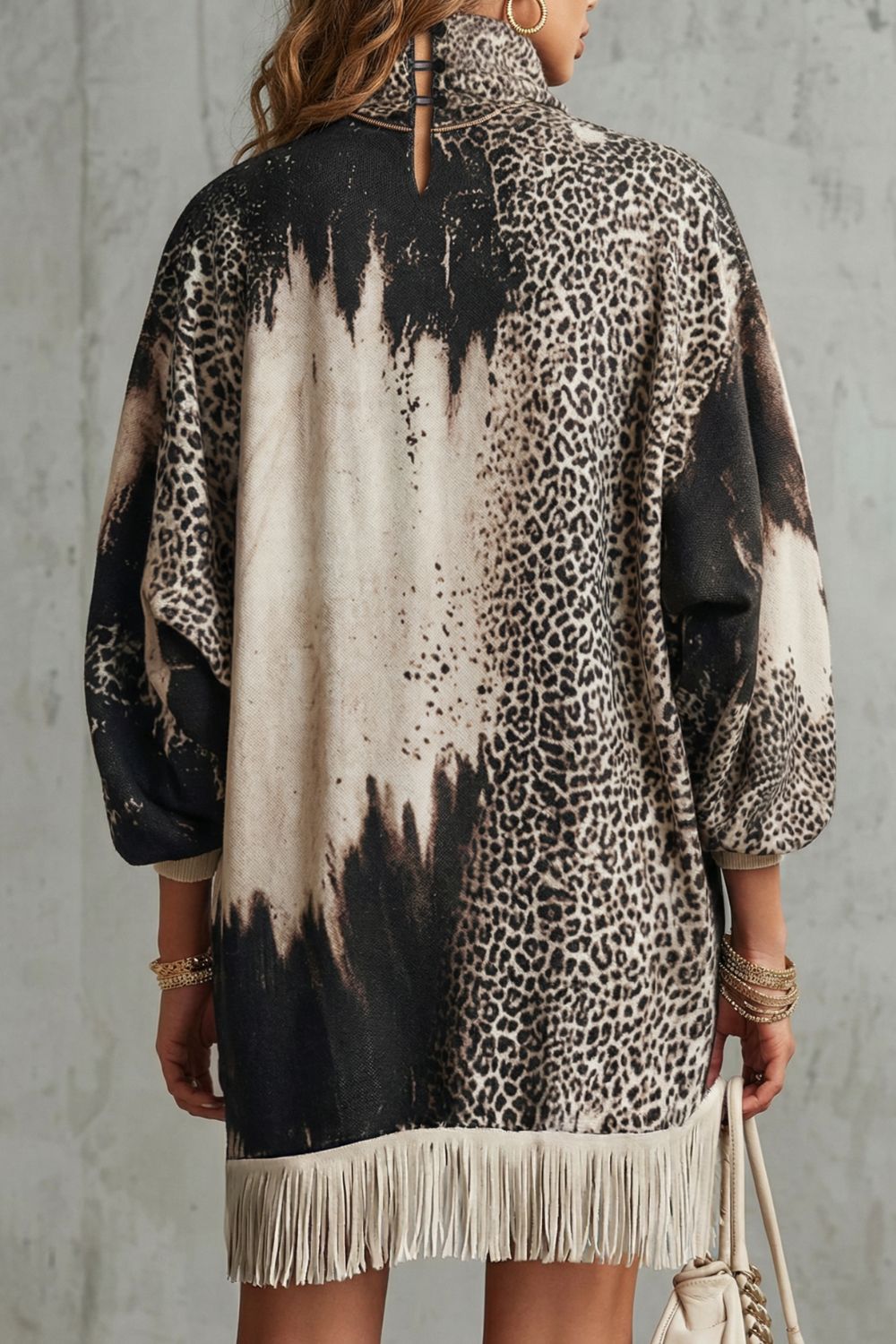 Robe courte léopard Solenne - Ourlet à franges