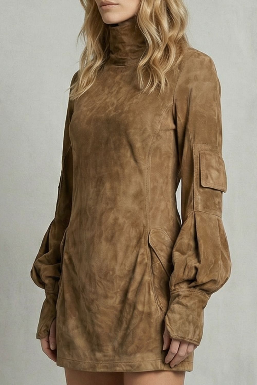 Marcella – Robe courte à col montant effet daim