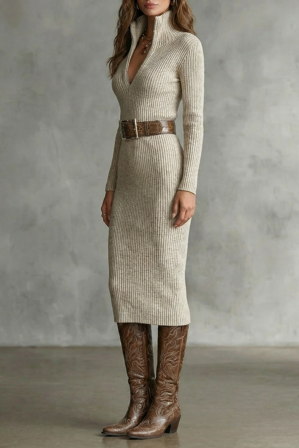Valenoré – Élégance sculptée – Robe midi en maille