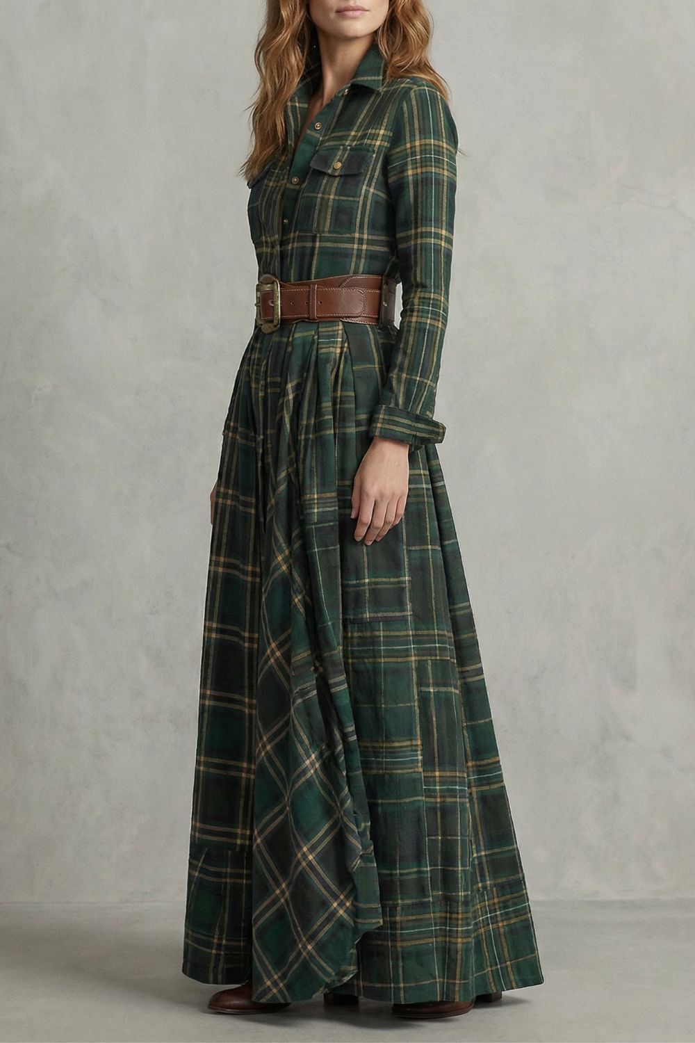 Velerine – Charme des Highlands – Robe-chemise longue à carreaux (ceinture incluse)