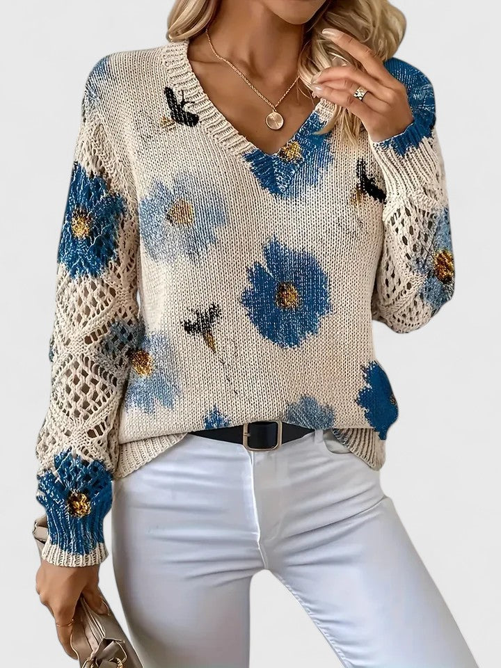 LOVENA | elegant sweater with floral pattern, full sleeves, feminine cut