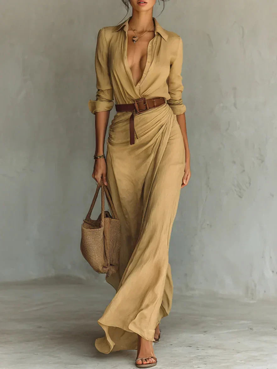 Una | Robe longue portefeuille à revers 