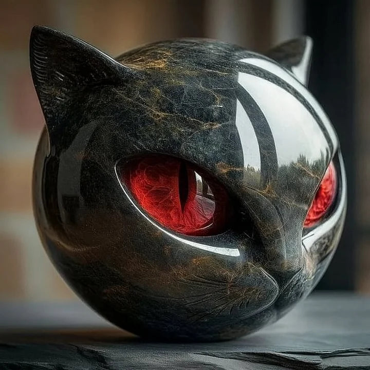 NyxCharm - Sculpture de tête de chat noir mystique