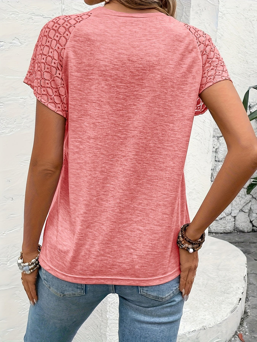 NANCY™ | ELEGANT ROUND NECK BLOUSE WITH LACE SLEEVES