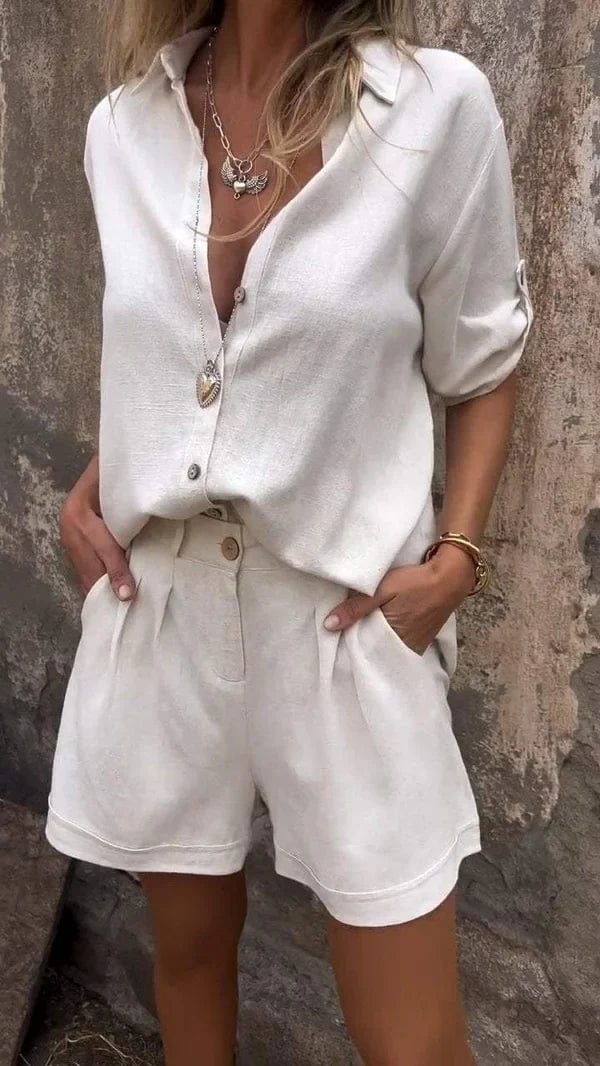 Pauline™ | Lněná bavlněná košilová souprava